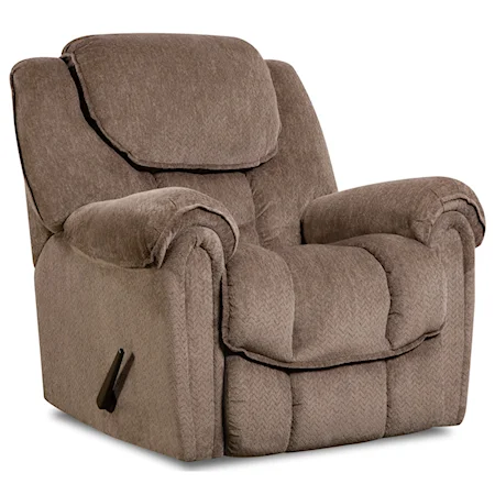 Casual Rocker Recliner with Pillow Arms